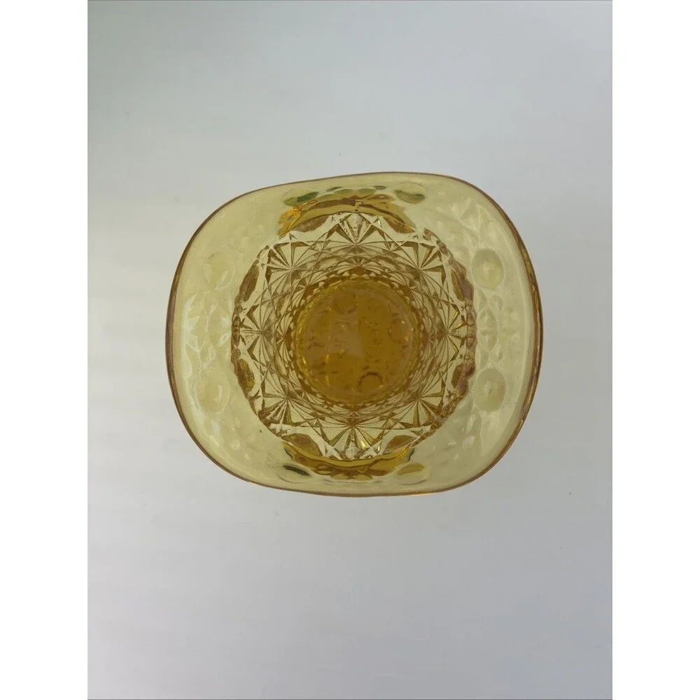Top Hat Daisy Button Amber Glass Votive Candle Holder Toothpick Holder Vintage